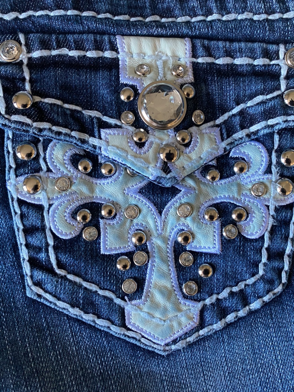 Y2K Miss Chic Jeans Denim Shorts Western Bling Cowgirl  Sz S,M Junior - Picture 3 of 4